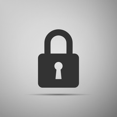 Lock icon isolated on grey background. Flat design. Vector Illustration