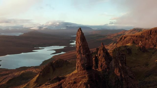 Isle of Skye rising aerial view from the Old Man of Stor