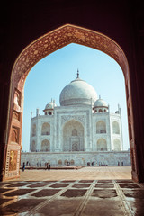 Taj Mahal in Indien: Moghul Architektur in der Morgensonne