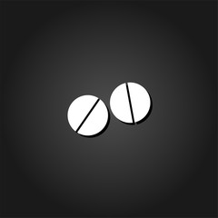 Pills icon flat. Simple White pictogram on black background with shadow. Vector illustration symbol