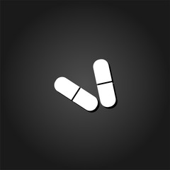 Capsule icon flat. Simple White pictogram on black background with shadow. Vector illustration symbol