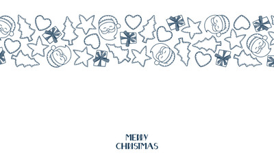 Christmas elements banner background. Merry Christmas greeting card. Santa, Christmas tree, gift, heart, star. Vector.