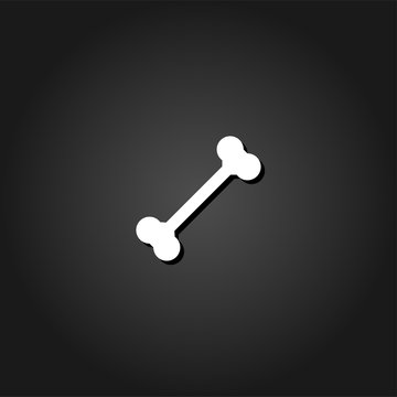 Dog Bone icon flat. Simple White pictogram on black background with shadow. Vector illustration symbol
