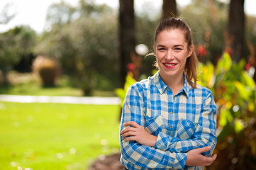 Cute young woman agronomist