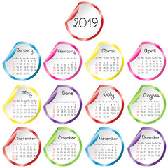 2019 Calendar with round glossy stickers