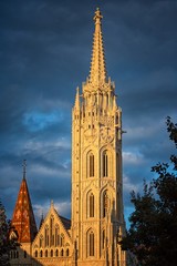 Fototapeta na wymiar Towerbell of St Matthias church in Budapest in sunset