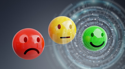 Customer satisfaction rating with smiley 3D rendering