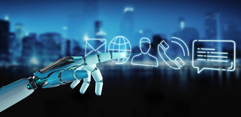 White cyborg using thin line contact icon