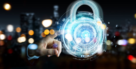 Web security protection interface used by businessman 3D rendering