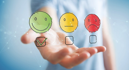 Businessman using thin line customer satisfaction rating