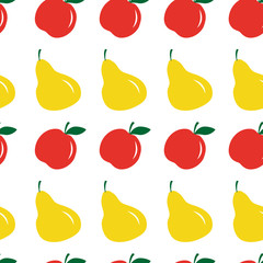 Vector seamless pattern with green, red and yellow apple. Childish background. Can be used for restaurant or cafe menu, design banners, wrapping paper, print on clothes for boy or girl.