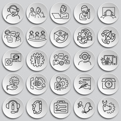 Call center help desk thin line set on plates background icons