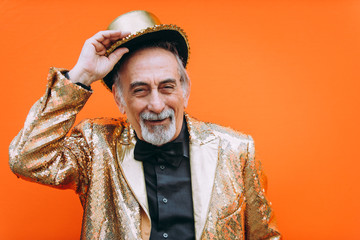 Grandfather portraits on colored backgrounds