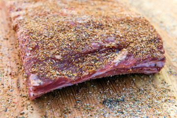 Rack of Pork ribs flavored ready for the grill