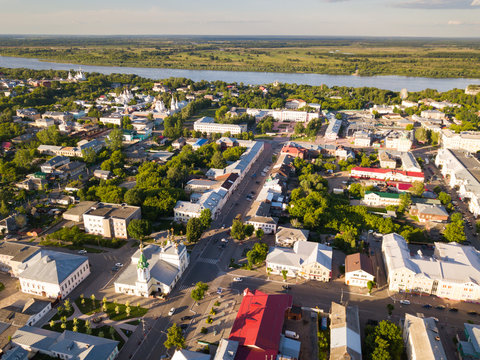 Aerial view of Murom with Oka river