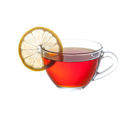 Glass cup of tea on  white background