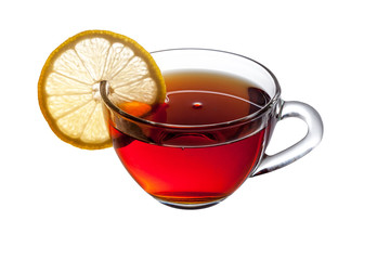 Glass cup of tea on  white background