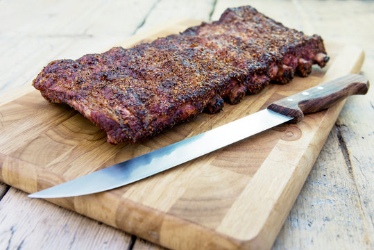 St Louis Style Grilled Pork Ribs On Cutting Board