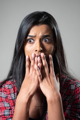 Woman of color Screaming, Crying in Panic. Studio Portrait