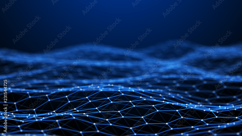 Poster Blockchain technology background. Abstract technology background. Network connection. Big data visualization. 4k rendering.
