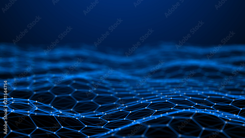 Poster Blockchain technology background. Abstract technology background. Network connection. Big data visualization. 4k rendering.