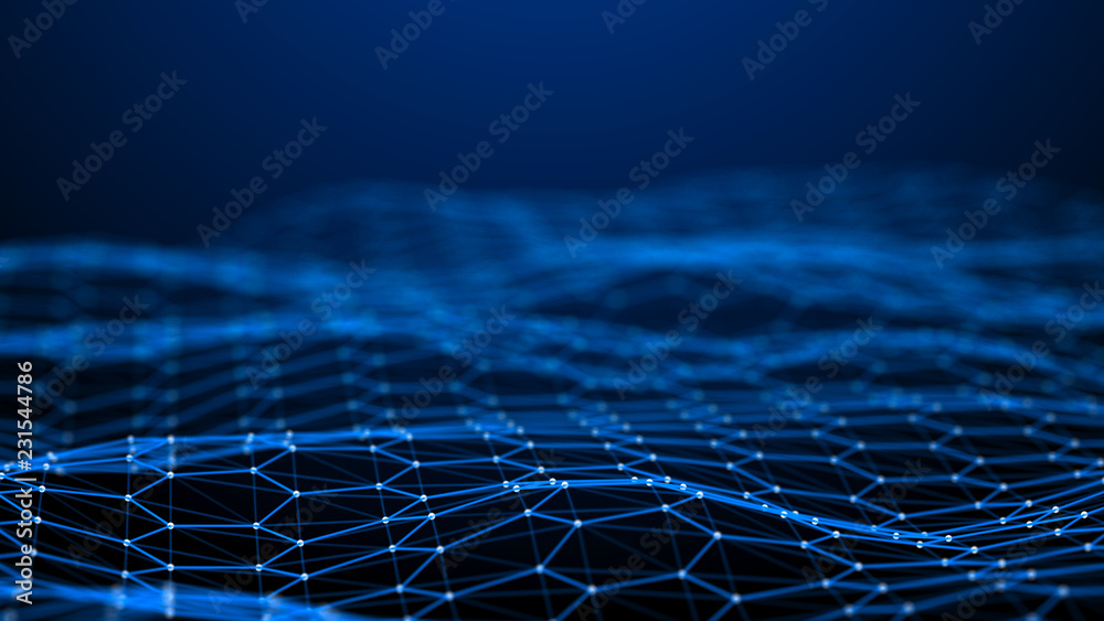 Poster Blockchain technology background. Abstract technology background. Network connection. Big data visualization. 4k rendering.