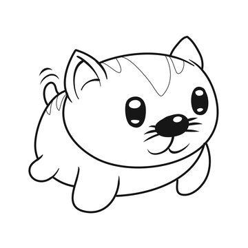 A cute little cat cartoon character in kawaii style. Nice for coloring books. Vector illustration
