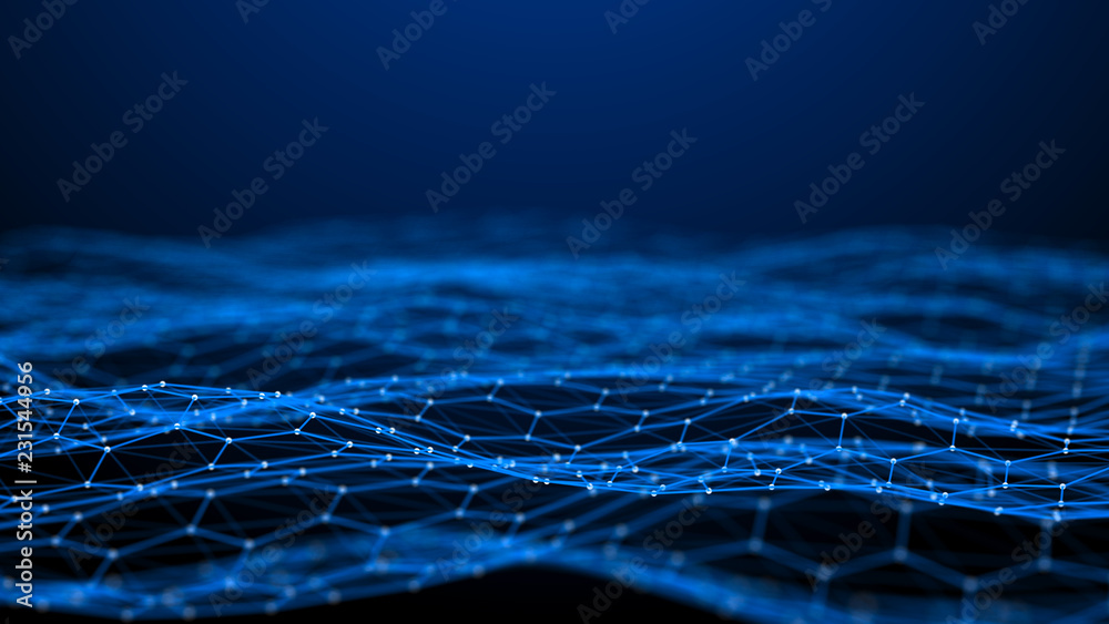 Poster Blockchain technology background. Abstract technology background. Network connection. Big data visualization. 4k rendering.