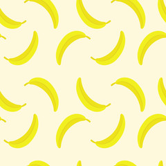 Fototapeta na wymiar Fashion seamless pattern with banana. Colorful summer vector background. Food backdrop for restaurant or cafe menu, design banner, wrapping paper, wallpaper, print for clothes for boys and girls.
