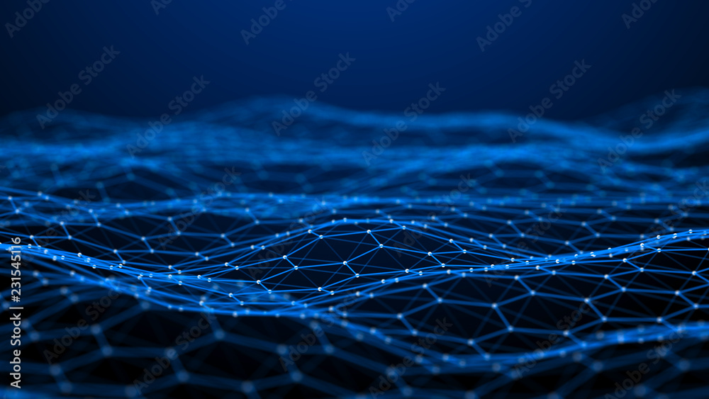 Poster Blockchain technology background. Abstract technology background. Network connection. Big data visualization. 4k rendering.