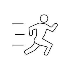 Running man vector illustration with motion blur track lines,abstract running person silhouette symbol, modern simple sprinter trail shape, flat linear outline style icon