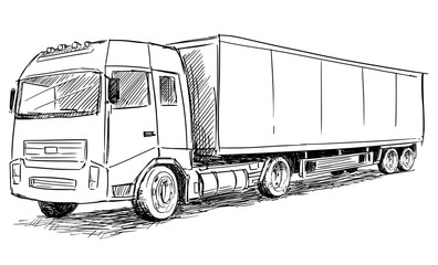 Naklejka na ściany i meble Vector artistic pen and ink sketch drawing illustration of Truck