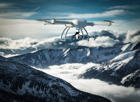 Meteorological drone records footage in the mountains