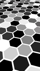 White honeycomb with a gradient color. Perspective view on polygon look like honeycomb. Extruded, bump cell. Isometric geometry. 3D illustration
