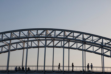 puente de paris con personas cruzando en miniatura
