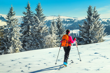Fototapeta na wymiar Ski touring on the mountains, Transylvania, Carpathians, Romania, Europe