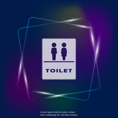 Vector neon light icon of toilet. Plate on the door wc. Layers grouped for easy editing illustration. For your design.