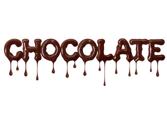 Inscription chocolate written with melted chocolate on white background