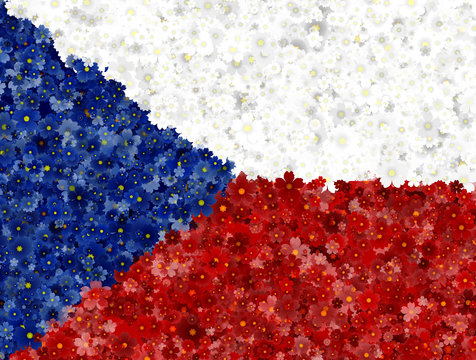 Illustraion of Czech Flag with a blossom pattern