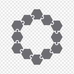 Simple icon hexagonal puzzles in gray. Simple icon puzzle of the twelve elements on transparent background. Flat design. Vector illustration EPS10.
