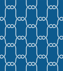 Trendy maritime style background. For fabric, wallpaper, wrapping. Seamless Nautical Rope Pattern. Endless Navy illustration with white Loop ornament.