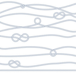 Vector Marine Rope and Knot Seamless Pattern. White rope ornament and nautical knots. For fabric, wallpaper, wrapping. © ckybe