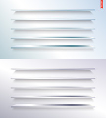 Set of Glass, Wood, Plastic, Metal Long Shelves in Vector Isolated on the Wall Background