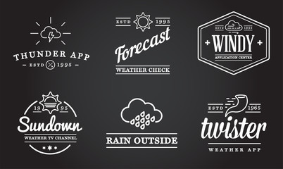Set of Vector Weather Icons and Logotypes of Business Forecasting Apps and Channels