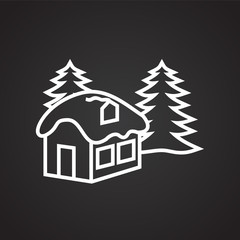 Fototapeta premium Christmas mystery forest house thin line on black background icon