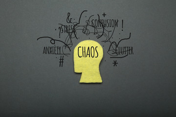 Human anxiety, brain chaos concept. Mental confusion.