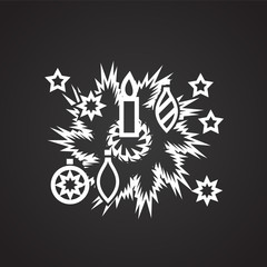 Christmas tree wreath with candle thin line on black background icon