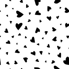 Seamless vector heart background. Black and white. Pattern for trendy fabric, wallpapers.