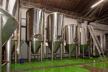 Brewing equipment at modern microbrewery