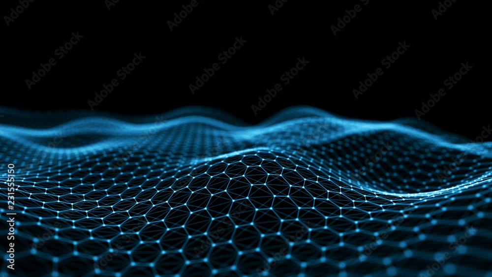 Aufkleber Abstract technology background. Artificial intelligence. Futuristic hexagon perspective background. Big data visualization. 3D rendering.